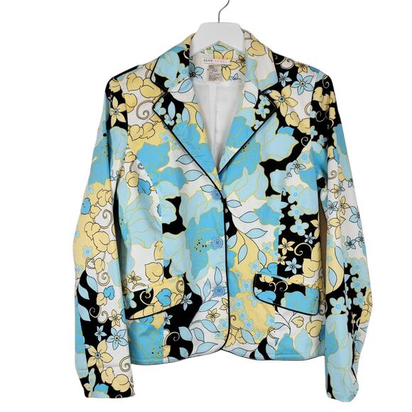 Aldo Trevi Floral Trevi Floral Three Button Cotton Blazer - Size 6 - Picture 2 of 4